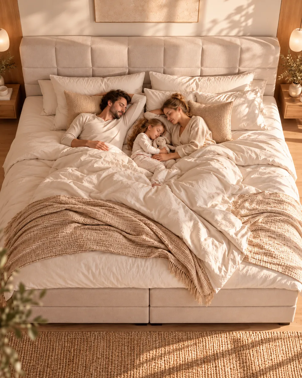 Familie auf einem Familien-Boxspringbett 240 × 200 cm im Größenvergleich